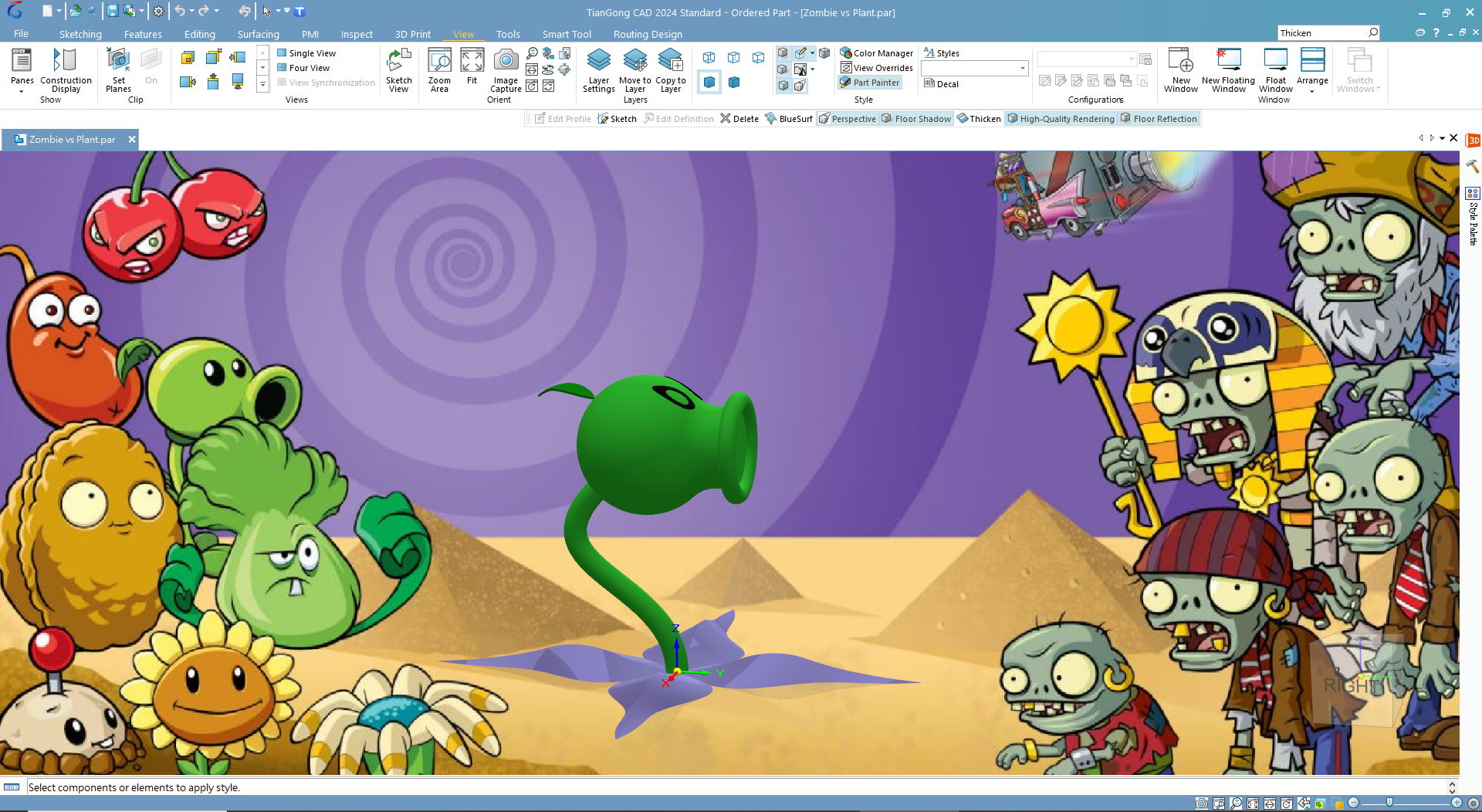 3D CAD plant vs zombie